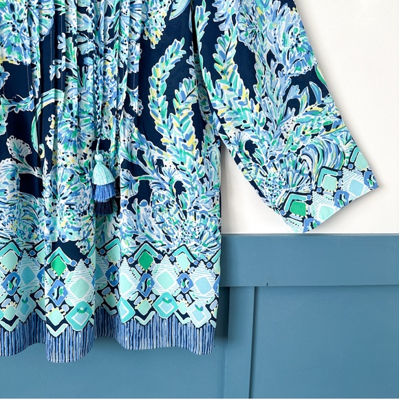 Lilly Pulitzer Top LARGE Marilina Tunic Navy Scuba Doo High Tide Tassel - Picture 6 of 8